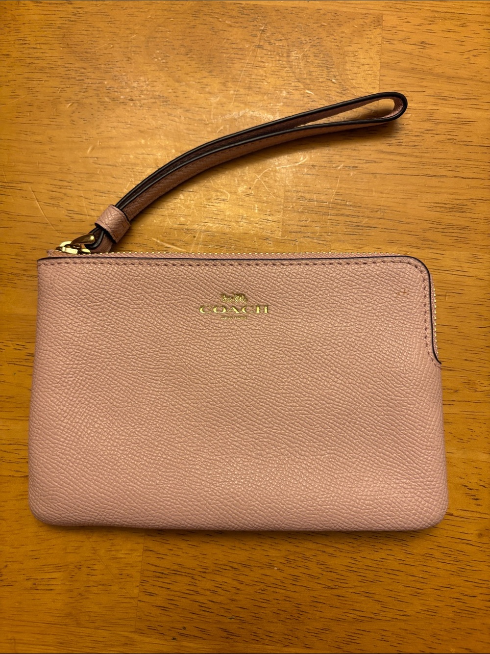 Coach Blush Pink Leather Wristlet with Gold Logo